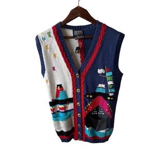 Vintage Berek Hand-Knit Nautical Vest NWT Size M - Cotton Coastal Grandma Preppy